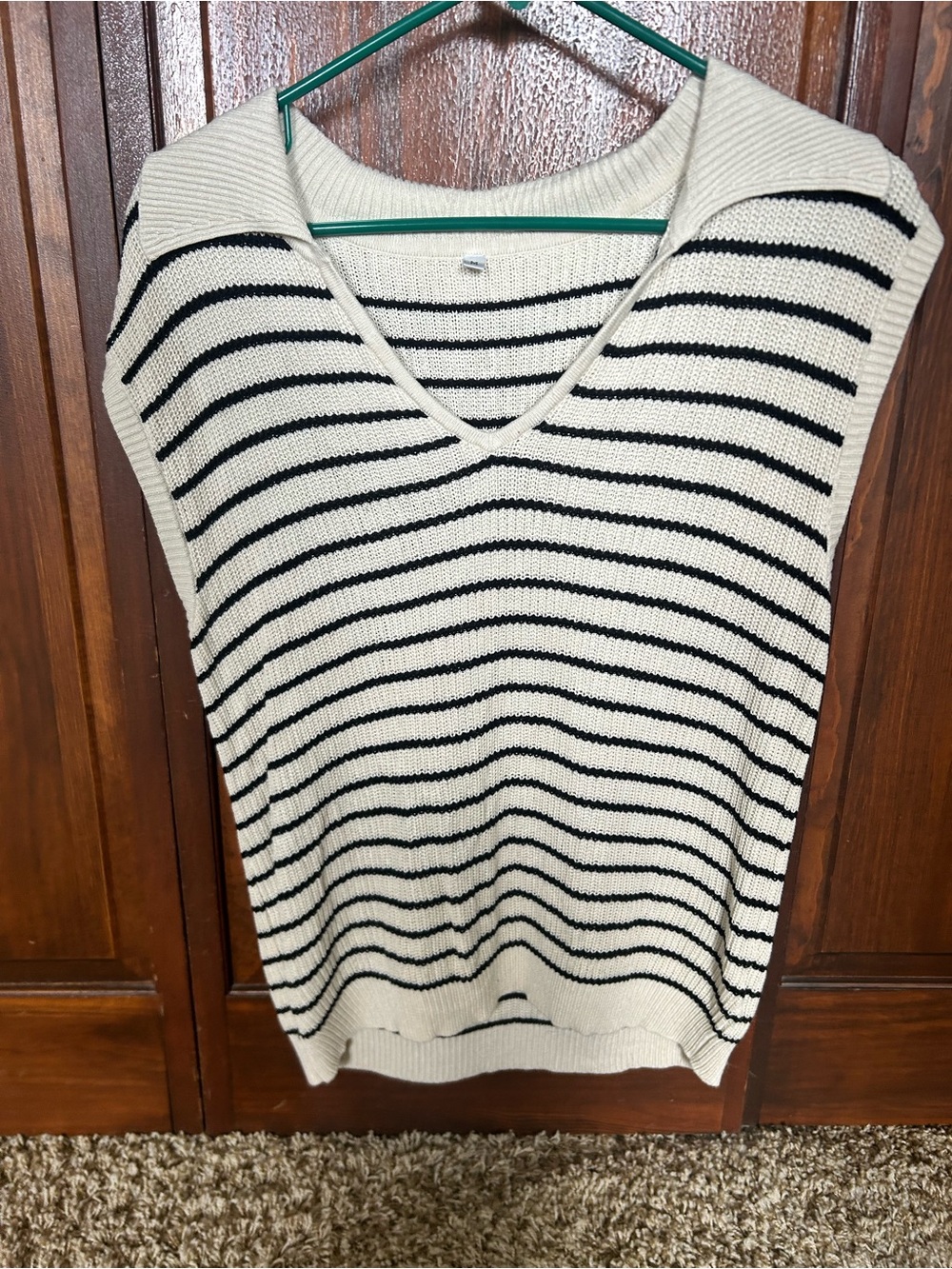 Striped V-Neck Knit Sweater Top - Cream & Black